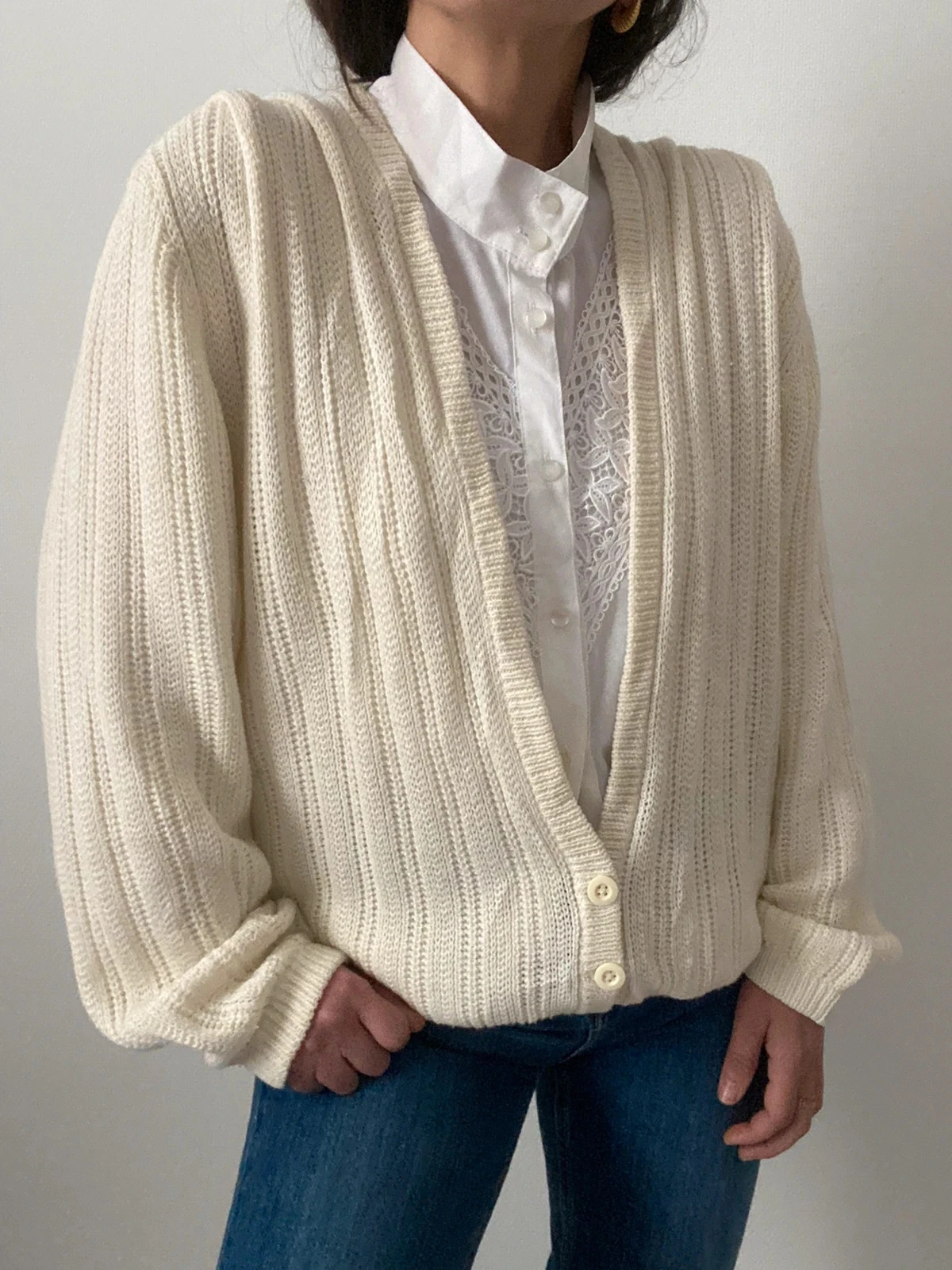 🌺 Cardigan Vintage cru com gola alta – photo 4